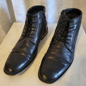 Steve Madden Men's Jotter Combat Ankle Leather  Boots, Size 13 Dark Blue, Black